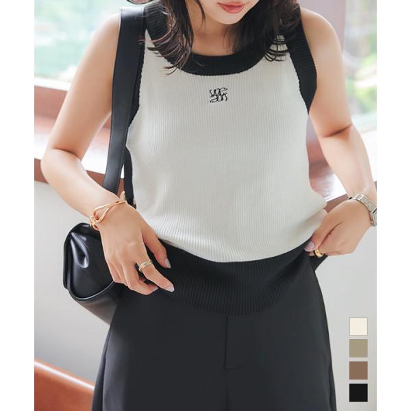 アメスリタンクトップ アメリカンスリーブ タンクトップ レディース ニットタンクトップ ロゴ 40代...