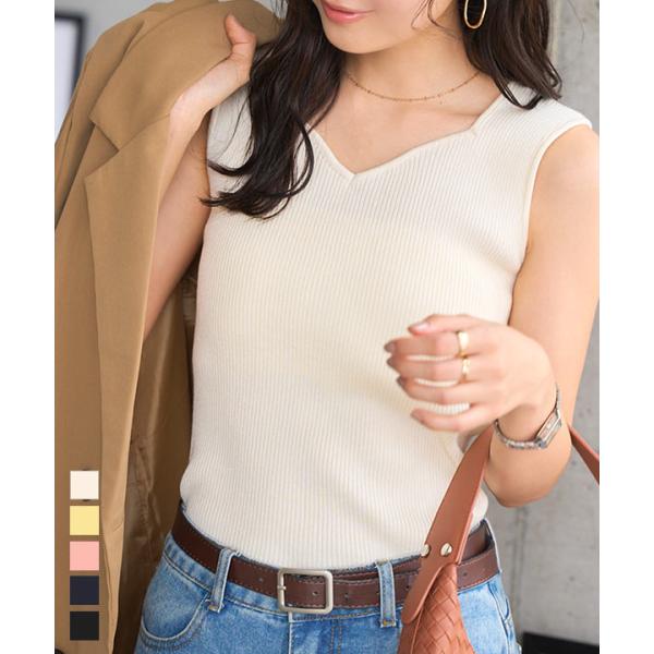 ニット トップス レディース 半袖 5分袖 ハートネック Vネック リブ 夏 春 40代 50代 6...