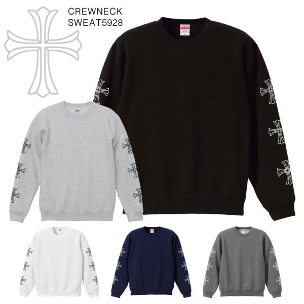クルーネックスウェット 裏起毛 袖プリント クロス CROSS トップス スウェット メンズカジュア...