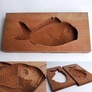 鯛　タイ　菓子型　木製　幅約41.5×19.5ｃｍ、鯛長さ約30ｃｍ　菓子木型｜kobijutsuhisada