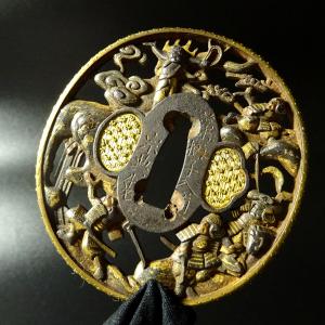 鍔 t-147 雁繋透鐔（尾張）（特別貴重刀装具） 鉄地 鍔・刀装具