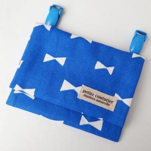 移動ポケット　リボンディープブルーシンプル クリップ付き ポーチ マルチポケット ティッシュケース  入園 入学 プレゼント　ip-4