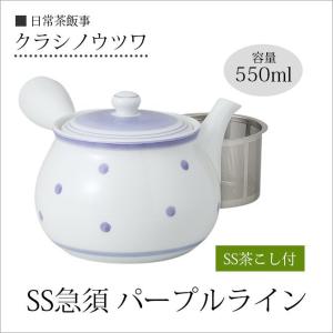 急須 土瓶   SS急須 パープルライン 42613ポット ティーポット SSストレーナー 茶こし付 磁器｜kodawari-zakka