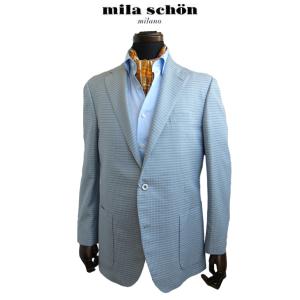 mila schon ミラショーン ジャケット リネン混 ブルー 無地調 織