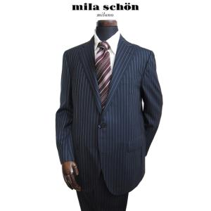 只今ポイント5倍 ミラショーン スーツ 春夏物 ネイビー ストライプ 1タック 軽量 日本製 A体 ...