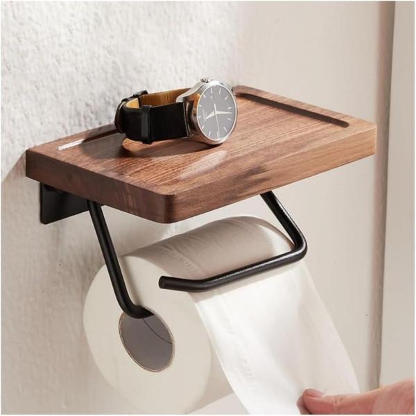 トイレットペーパーホルダー 棚付き 木製 紙巻器 ペーパーホルダー おしゃれ ダブル トイレットペー...