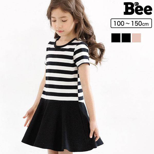 半袖ワンピース 韓国子供服 子ども服 こども服 Bee キッズ 女の子 ボーダー 切り替え チュニッ...