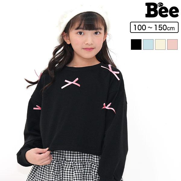 クロップド丈リボントップス 長袖 子供服 キッズ ジュニア 女の子 リボン ショート丈 100 11...