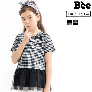 【最安値500円〜TIMESALE】 ドッキングトップス 半袖 子供服 キッズ ジュニア 女の子 チュール リボン 100 110 120 130 140 150｜子供服Bee