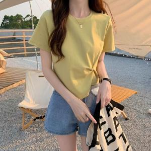 送料無料 クシュっ とした 感じが 可愛い イエロー カットソー Tシャツ 半袖 チュニック/ 秋 ワンピ 部屋着 ハロウィン UVカット ハロウィン 温感