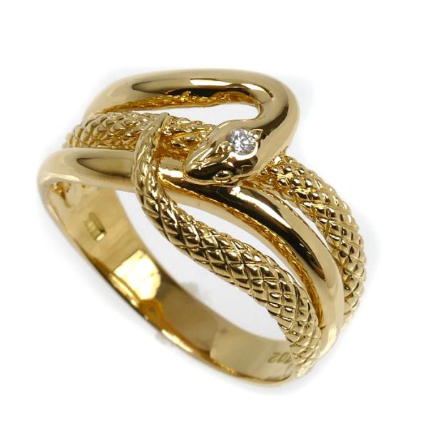 K18YG イエローゴールド スネーク リング・指輪 ダイヤモンド0.02ct 15号 4.3g 蛇...