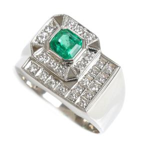 Pt900プラチナ リング・指輪 エメラルド1.02ct ダイヤモンド0.48ct 25号 33.7g メンズ 中古｜koera