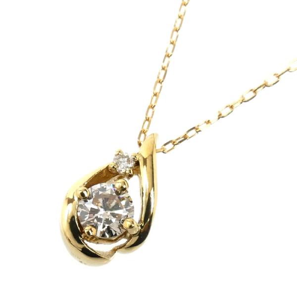 K18YG イエローゴールド ネックレス ダイヤモンド0.21ct 1.6g 40cm しずく レデ...