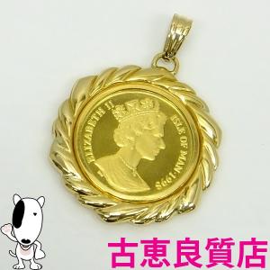 K18枠 クラウン金貨 マン島 キャット金貨 1/10 OZ 24金 6.1ｇ 両面ガラス ペンダント/ペンダントトップ 中古・美品（本店）｜koera