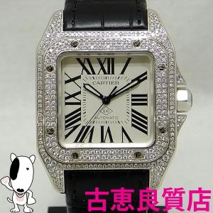 カルティエ CARTIER サントス100 MM SS/革 オートマ ＬＣマーク付き collaborateur 2015 W20106X8 アフターダイヤ 中古（hon）｜koera