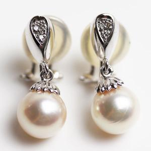 PT プラチナ パール イヤリング パール約8.8mm ダイヤ0.02ct×2 6.4ｇばね式/中古｜koera