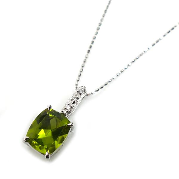 K18WG ホワイトゴールド ネックレス ペリドット2.80ct ダイヤモンド0.03ct 2.9g...