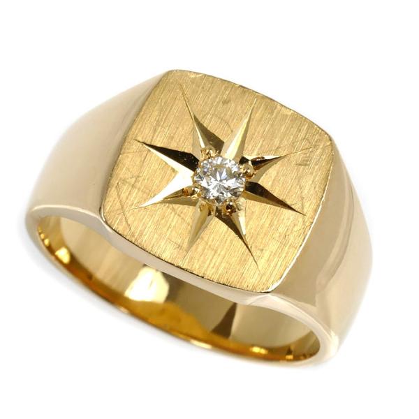 K18YG イエローゴールド 印台 リング・指輪 ダイヤモンド0.10ct 18号 13.6g メン...