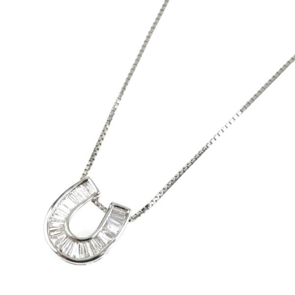 K18WG/Pt999 ホースシュー ネックレス ダイヤモンド 5.0g 〜45cm フリーチェーン...