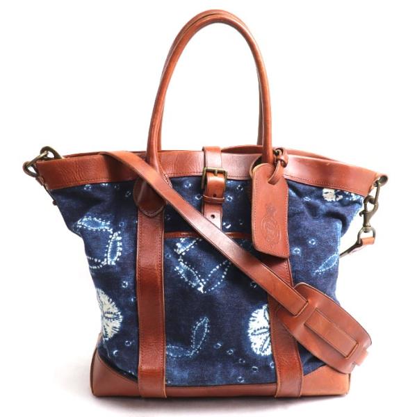RALPH LAUREN ラルフローレン インディゴ染め 2Wayショルダーバッグ ブルー/ブラウン...