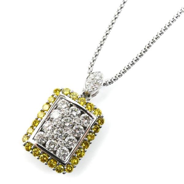 K18WG ホワイトゴールド ネックレス ダイヤモンド1.15ct/0.70ct 8.8g 〜45c...