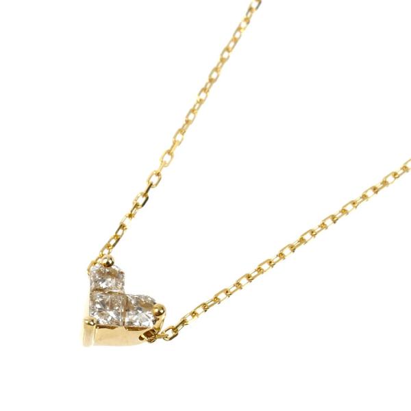 K18YG イエローゴールド ハート ネックレス ダイヤモンド0.20ct 1.4g 40cm レデ...