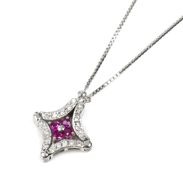 Pt900/850 ネックレス ルビー0.36ct ダイヤモンド0.23ct 8.5g 40cm 2...