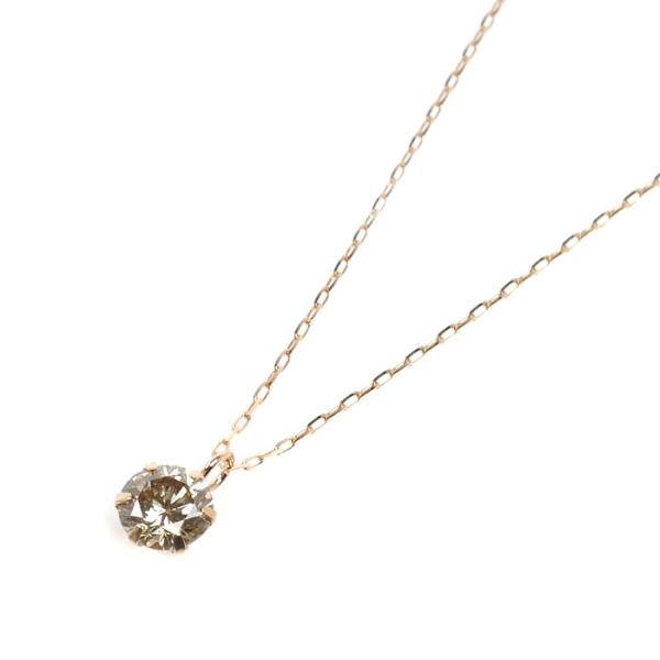 K18PG ピンクゴールド 一粒ダイヤ ネックレス ダイヤモンド0.30ct 0.8g 〜45cm ...
