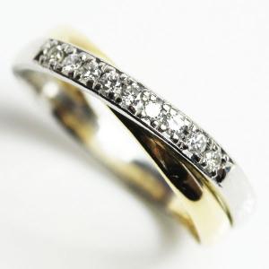 K18/PT イエローゴールド/プラチナ クロスリング ファッションリング  ダイヤ0.11ct 指輪 2.8ｇ  サイズ11号 中古 質屋出品 MR1454｜koera