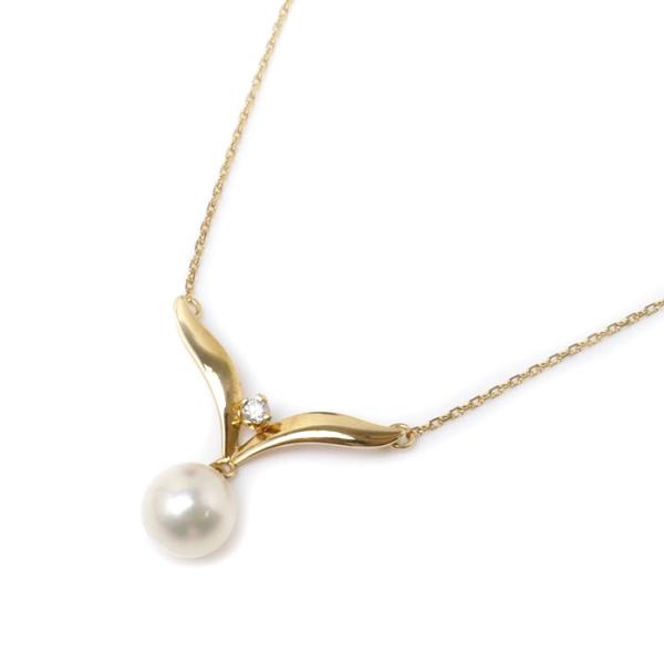 MIKIMOTO ミキモト K18YG イエローゴールド ネックレス パール約7.0mm ダイヤモン...