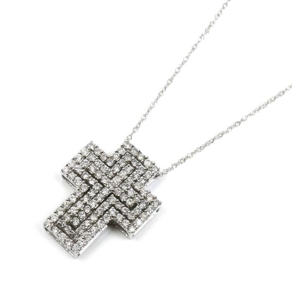 K18WG ホワイトゴールド クロス ダイヤ ネックレス ダイヤモンド0.46ct/0.38ct/0...