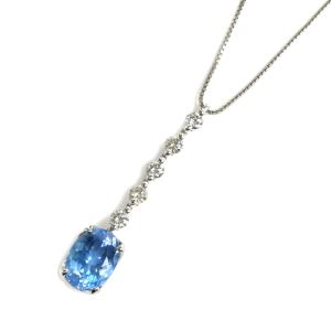 Pt900プラチナ Pt850プラチナ ネックレス アクアマリン3.40ct ダイヤモンド0.64ct 9.0g 〜45cm フリーチェーン レディース 中古｜koera