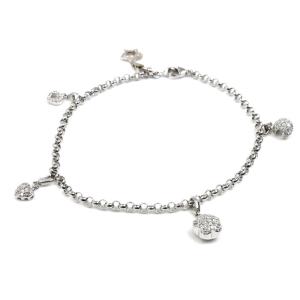 Ponte Vecchio ポンテヴェキオ５モチーフ K18WG アンクレット 0.11ct 0.07ct 0.125ct 12.4g 25cm レディース 中古