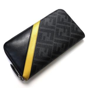 FENDI フェンディ ジップアラウンドウォレット 長財布 ブラック イエロー 7M0210 A9XS F0R2A メンズ 中古｜koera