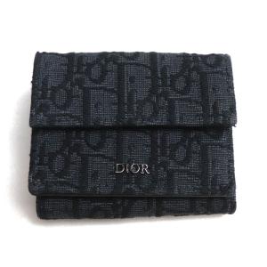 Dior ディオール オブリーク ジャカード トロッター 三つ折り財布 ブラック 2OBBC110YSE レディース 中古 美品｜koera