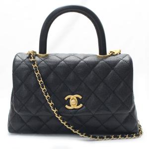 CHANEL シャネル トップハンドルフラップバッグXS 2Wayショルダーバッグ ブラック A92990 キャビアスキン レディース 中古 美品｜koera