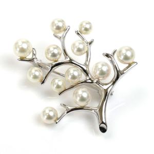 MIKIMOTO ミキモト シルバー 幸福の木 ブローチ PB-357S パール約3.8〜5.0mm 4.6g レディース 中古 美品｜koera