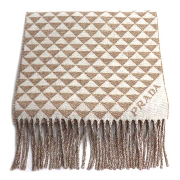 PRADA プラダ シンボル ダブル マフラー サンド/ホワイト 1FS056_2CON_F0J34...