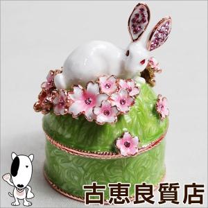 新品/未使用品/ジュエリーボックス 宝石箱 うさぎと桜(グリーン) EX456-3 ジュエリーケース インテリア 小物 プレゼント/買取品/質屋出店/あすつく｜koera