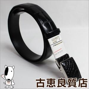 展示未使用品/クロコ ブラック×シルバー金具 ベルト バックルタイプ/買取品/質屋出店/あすつく｜koera