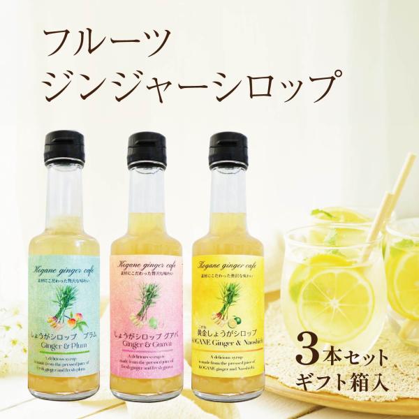 【訳あり 賞味期限:2025/9/25】フルーツジンジャーシロップ 200ml×3本(プレーン/グア...
