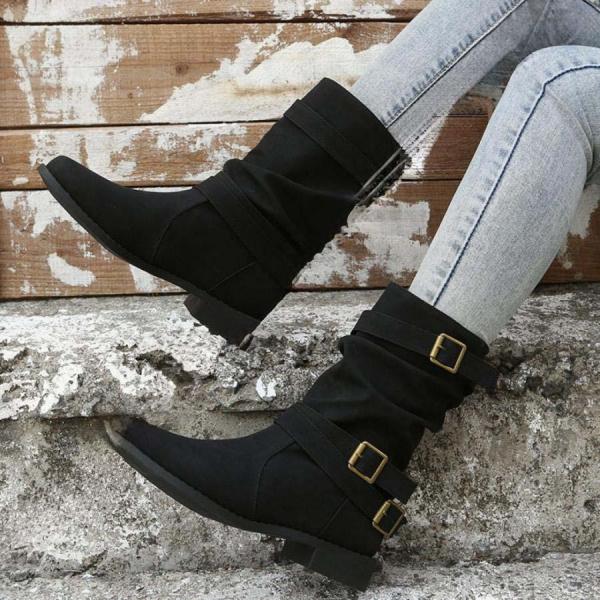 大きいサイズ レディース ブーツ 幅広 甲高 ワイズ くしゅくしゅ エンジニアブーツ ローヒール ビ...