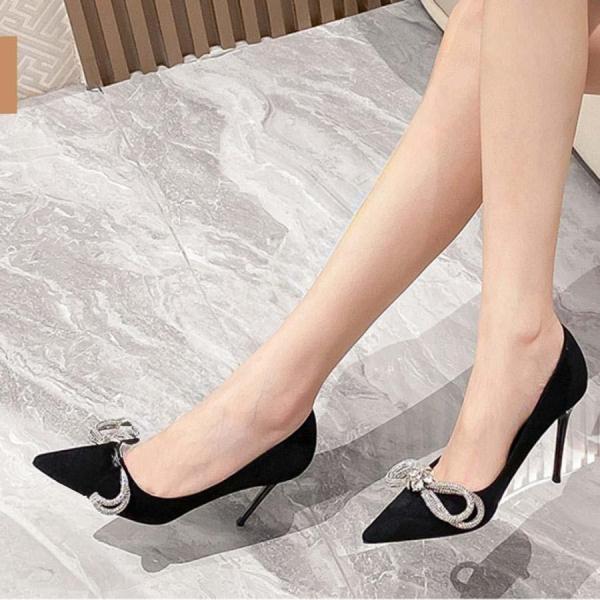 スエード キラキラ パンプス ピンヒール 7cm 9cm 黒 銀 ポインテッドトゥパンプス フォマー...