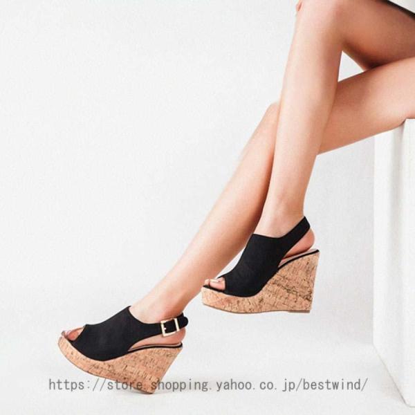 サンダル レディース オフィス 美脚 厚底 ウェッジソール ストラップ サンダル 11cmヒール 大...