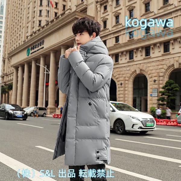 中綿コートメンズダウンジャケットロング丈ベンチコートフード付きアウター大きいサイズS＆L厚手防寒防風...