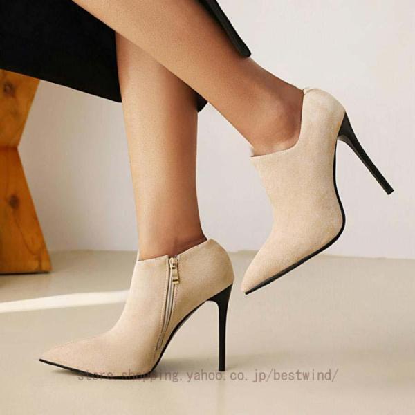 ブーティー 12cmヒール ブーツ レディース ショート 合成皮革 スエード ハイヒール ショートブ...