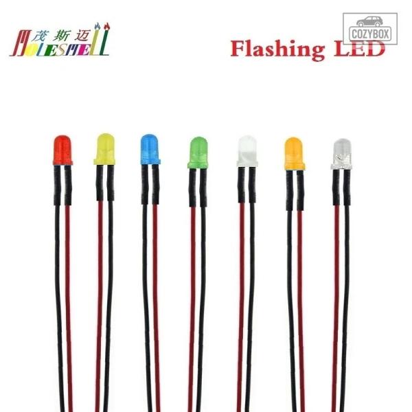 並行輸入品 10個 3mm 点滅式 3V DC 拡散型/クリア LED 配線 赤 黄 青 緑 白 オ...
