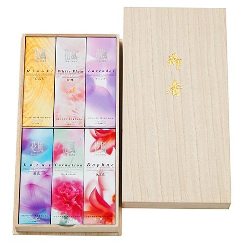線香　ギフト　贈答用　お供え　お盆　新盆見舞い　喪中見舞い　日本香堂　花風　進物桐箱6種入