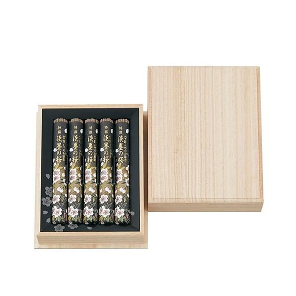 線香　ギフト　贈答用　お供え　お盆　新盆見舞い　喪中見舞い　日本香堂　特撰淡墨の桜 桐箱 5把入