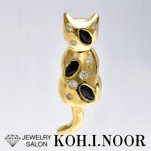 サファイア ダイヤモンド 18金イエローゴールド K18YG ねこ ネコ 猫 CAT ペンダント トップ